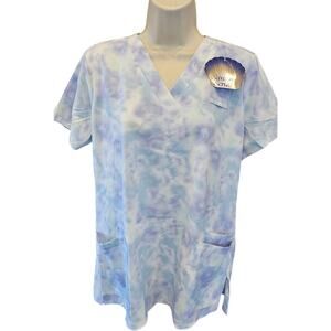 NWT Sanibel scrubs blue tie dye sz S performance fabric comfort professional NEW